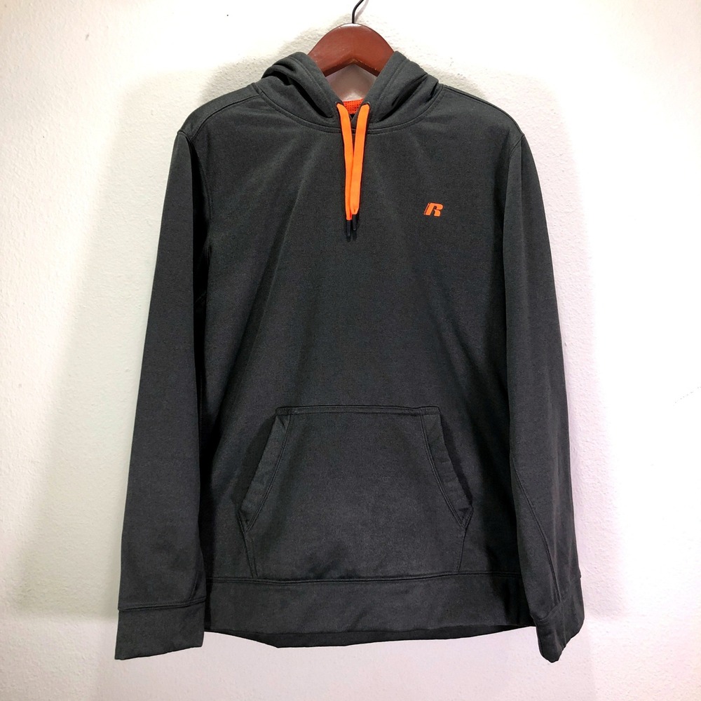Russell Athletic Mens XL Performance Fleeceโ Hoodie Gray Orange RS34404H